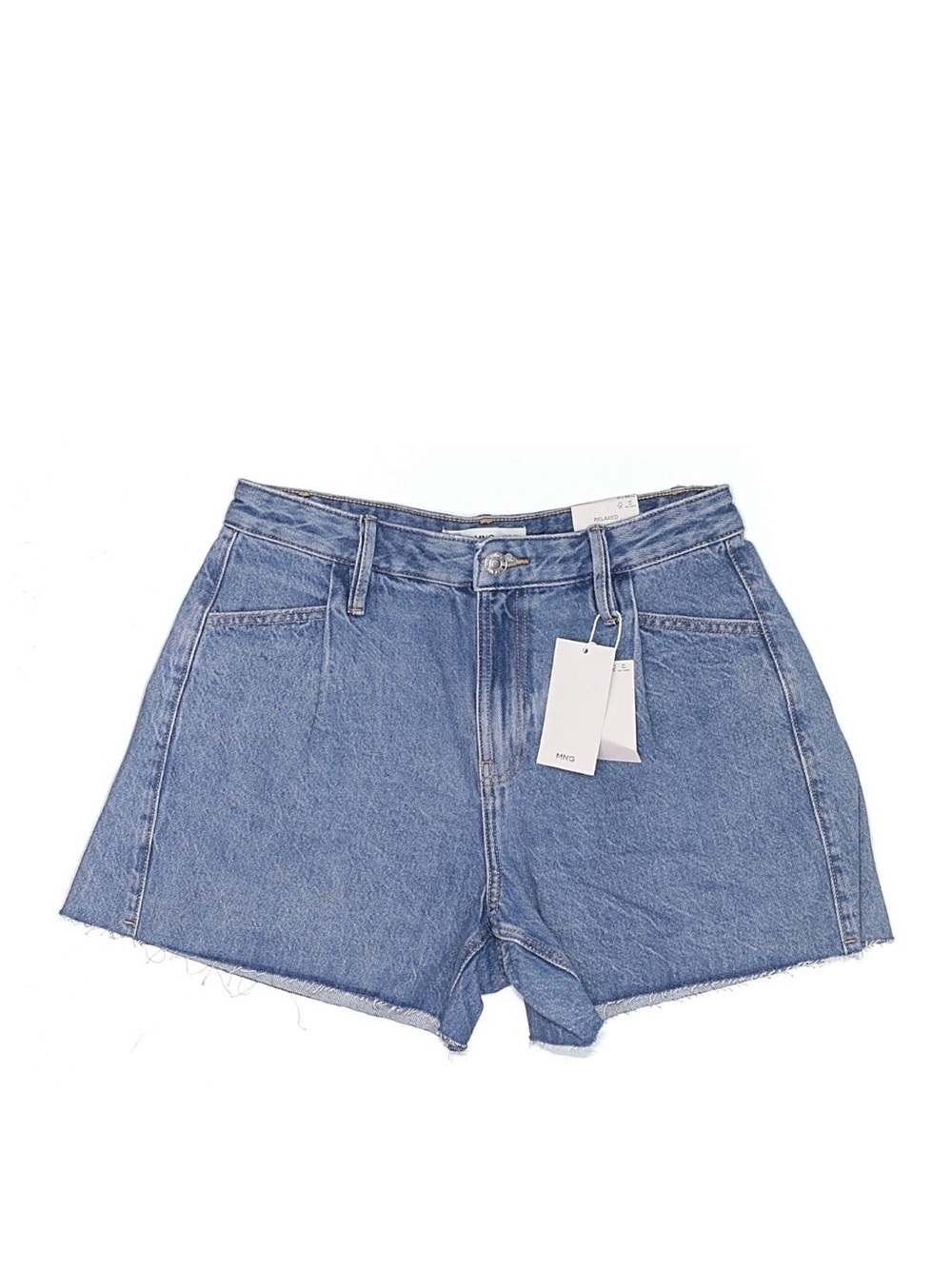 High-Rise Light Blue Denim Jean Shorts with Raw Hem